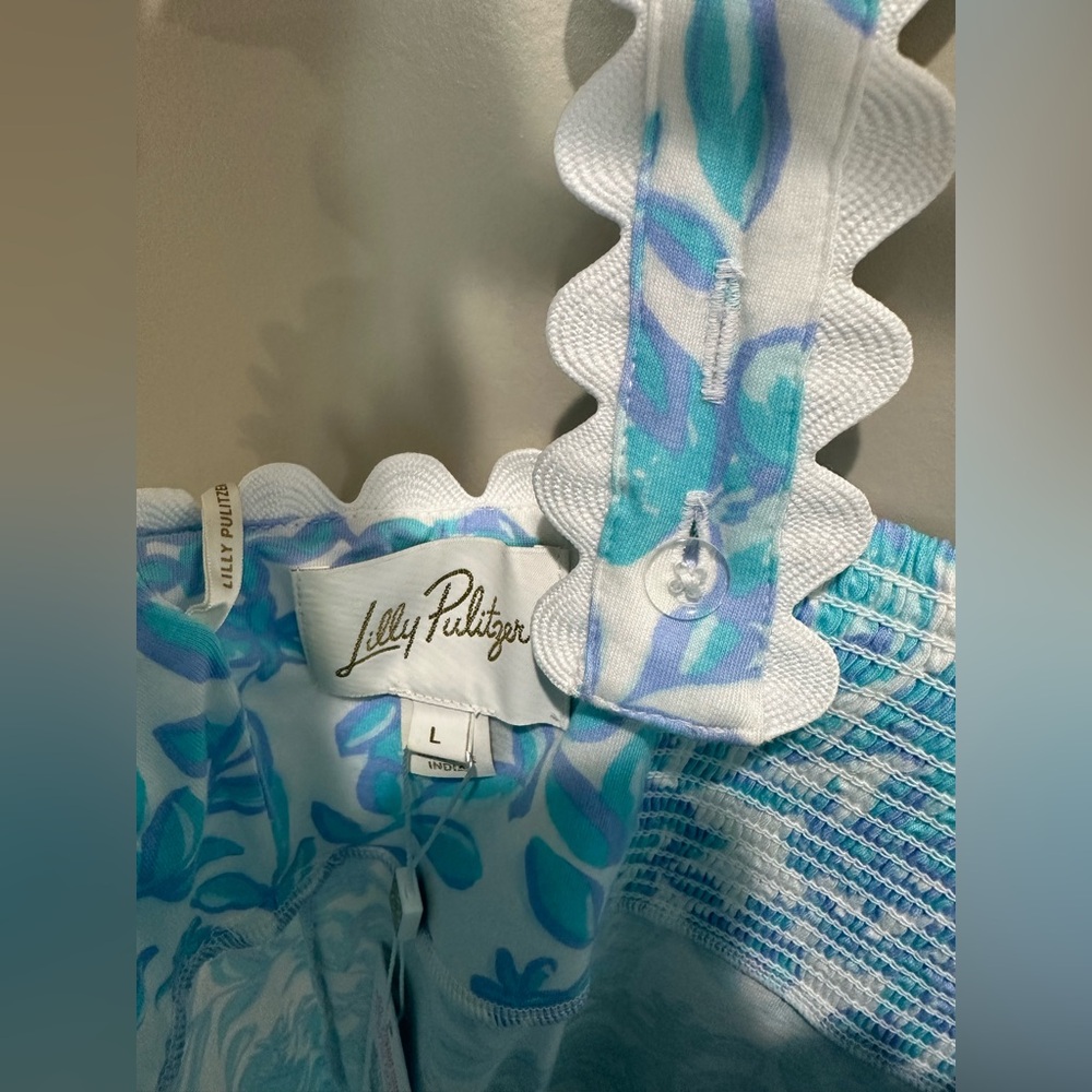 NWT Lilly Pulitzer blue and white floral Jersey midi dress size large - Picture 7 of 8
